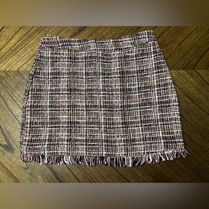 Forever 21 Pink Black Multicolor Plaid Tweed Frayed Hem Preppy Mini Skirt Medium